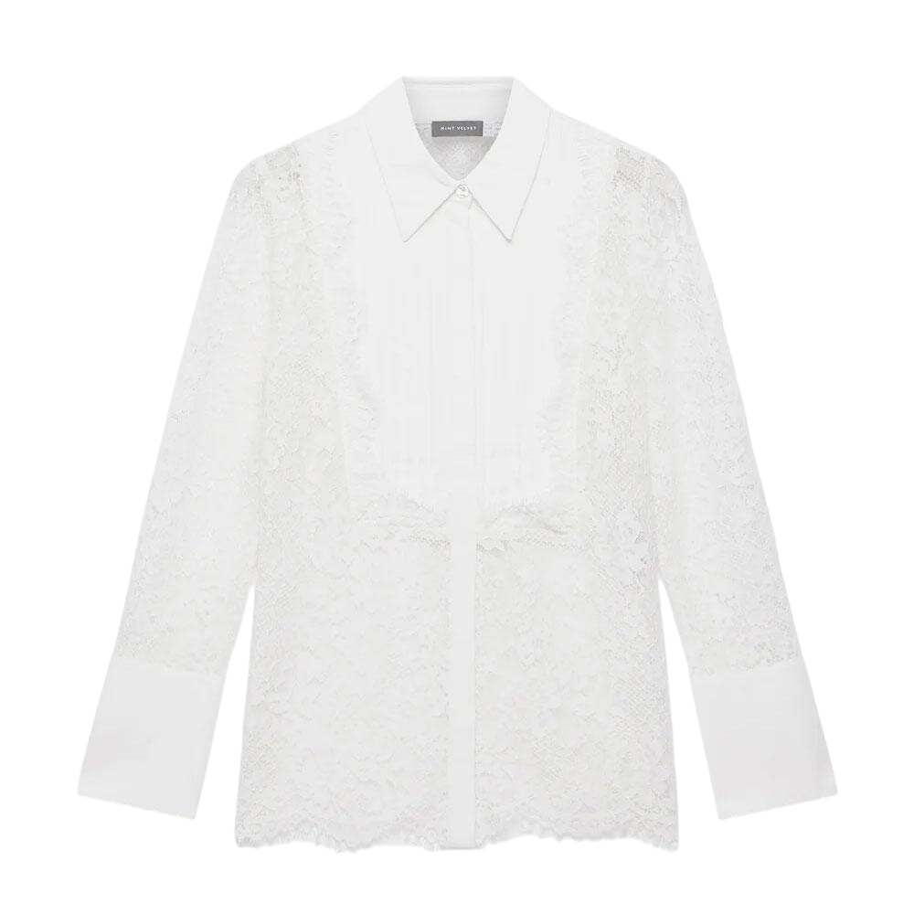 Mint Velvet White Lace Pintuck Shirt